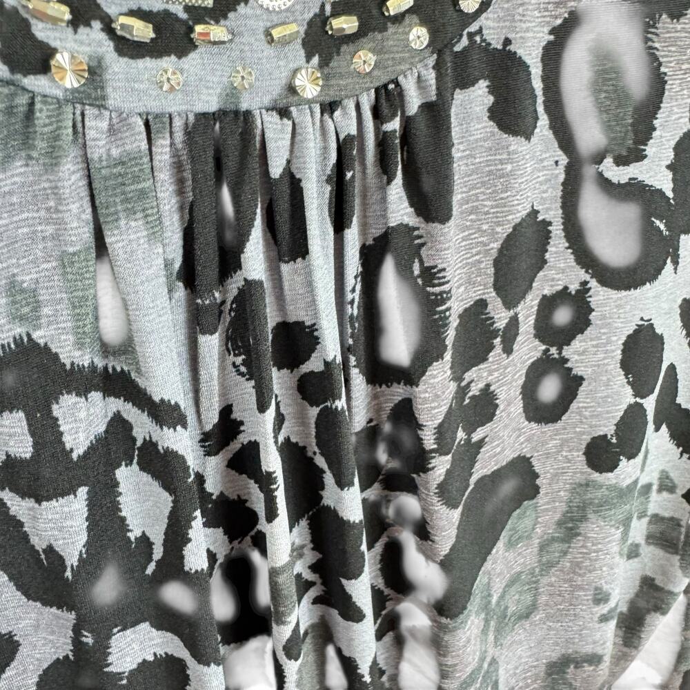Marc Bouwer Leopard Print Metal Beaded 3/4 Sleeve Stretchy Blouse Size S - Picture 5 of 7